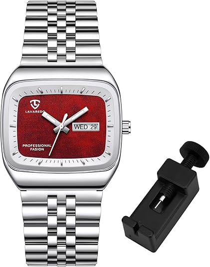 Mens Watch, Luxury Casual Watches for Men, Waterproof Analog Quartz Watch – Men's Stainless Steel Watch with Stylish Rectangular Dial, Luminous Hands, Date & Day Display – Great Gift for Men